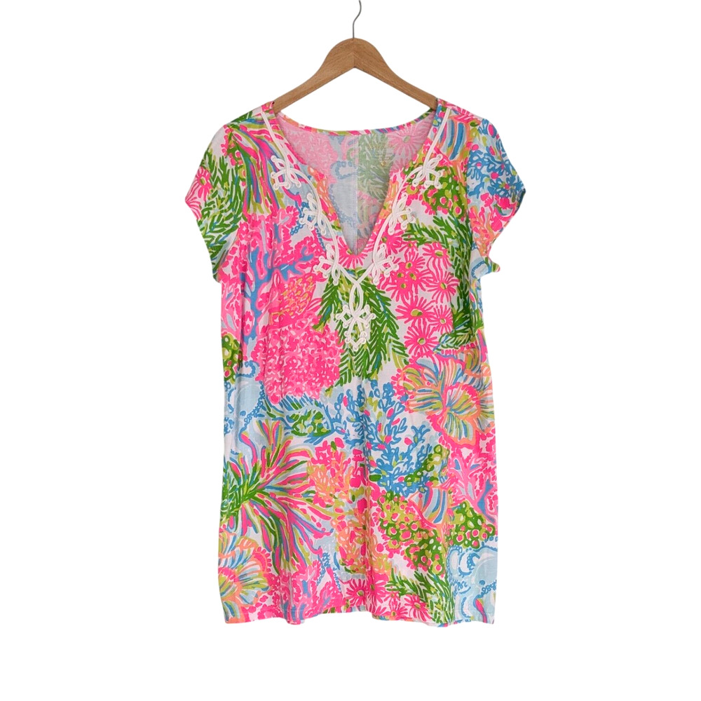 Lilly Pulitzer Brewster T Shirt Mini Dress XL Lovers Coral Floral Preppy Beach